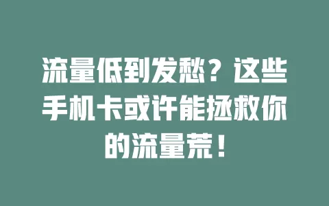 流量低到发愁？这些手机卡或许能拯救你的流量荒！