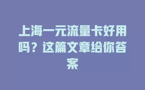 上海一元流量卡好用吗？这篇文章给你答案