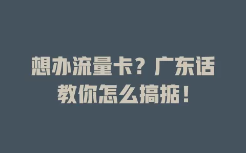 想办流量卡？广东话教你怎么搞掂！