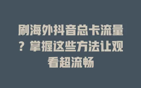 刷海外抖音总卡流量？掌握这些方法让观看超流畅