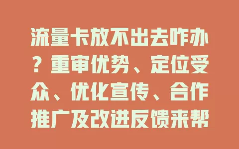 流量卡放不出去咋办？重审优势、定位受众、优化宣传、合作推广及改进反馈来帮你