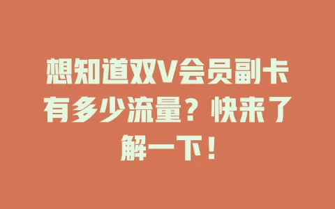 想知道双V会员副卡有多少流量？快来了解一下！