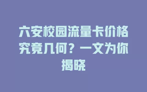 六安校园流量卡价格究竟几何？一文为你揭晓