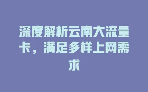 深度解析云南大流量卡，满足多样上网需求