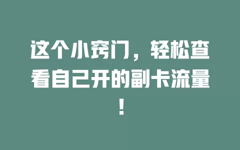 这个小窍门，轻松查看自己开的副卡流量！