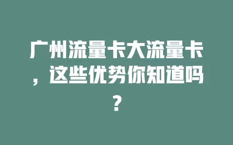 广州流量卡大流量卡，这些优势你知道吗？