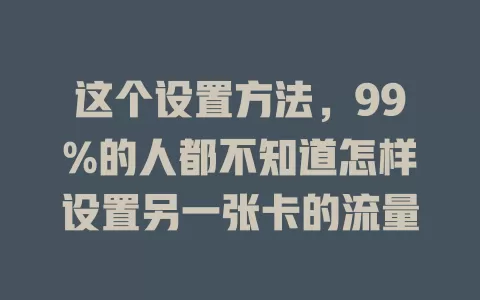 这个设置方法，99%的人都不知道怎样设置另一张卡的流量