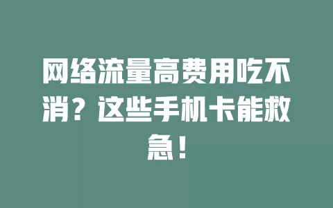 网络流量高费用吃不消？这些手机卡能救急！