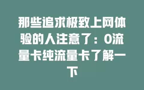 那些追求极致上网体验的人注意了：0流量卡纯流量卡了解一下