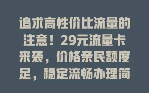 追求高性价比流量的注意！29元流量卡来袭，价格亲民额度足，稳定流畅办理简，助你低成本畅享网络