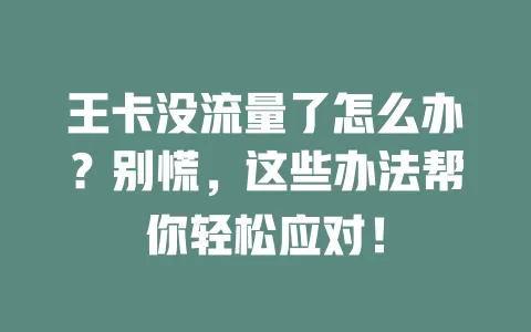 王卡没流量了怎么办？别慌，这些办法帮你轻松应对！