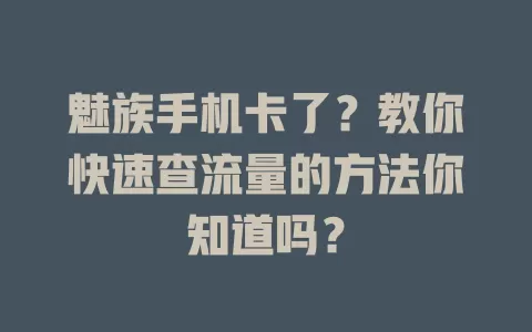 魅族手机卡了？教你快速查流量的方法你知道吗？