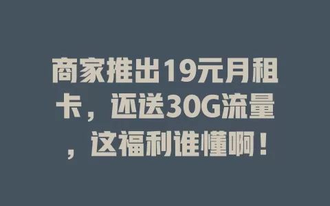商家推出19元月租卡，还送30G流量，这福利谁懂啊！