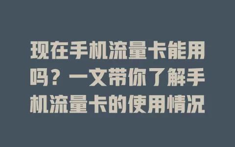 现在手机流量卡能用吗？一文带你了解手机流量卡的使用情况