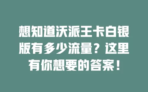 想知道沃派王卡白银版有多少流量？这里有你想要的答案！