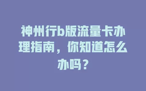 神州行b版流量卡办理指南，你知道怎么办吗？