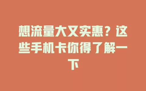 想流量大又实惠？这些手机卡你得了解一下