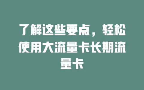 了解这些要点，轻松使用大流量卡长期流量卡