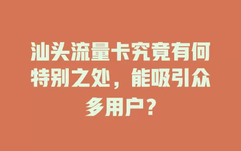 汕头流量卡究竟有何特别之处，能吸引众多用户？