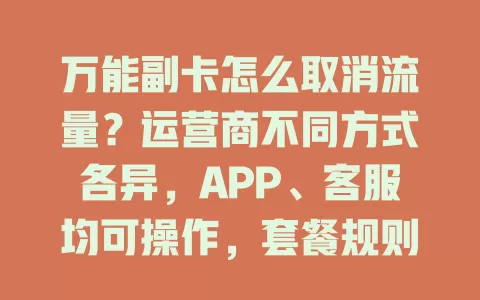万能副卡怎么取消流量？运营商不同方式各异，APP、客服均可操作，套餐规则要摸清