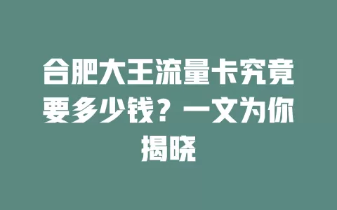 合肥大王流量卡究竟要多少钱？一文为你揭晓