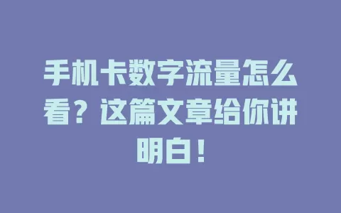 手机卡数字流量怎么看？这篇文章给你讲明白！