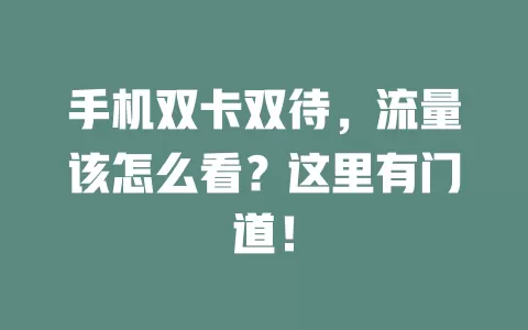 手机双卡双待，流量该怎么看？这里有门道！