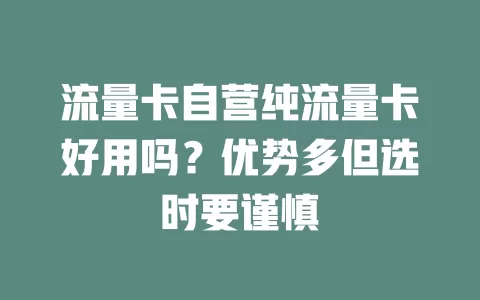 流量卡自营纯流量卡好用吗？优势多但选时要谨慎