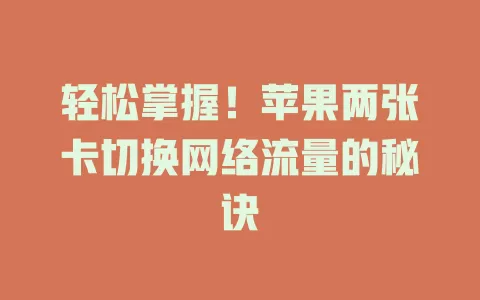 轻松掌握！苹果两张卡切换网络流量的秘诀