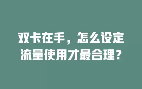 双卡在手，怎么设定流量使用才最合理？