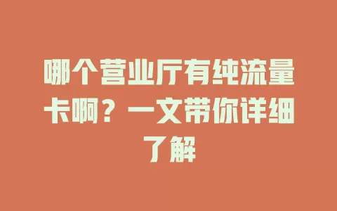 哪个营业厅有纯流量卡啊？一文带你详细了解