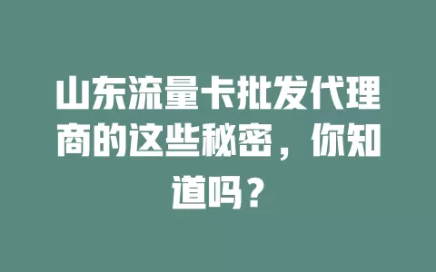 山东流量卡批发代理商的这些秘密，你知道吗？