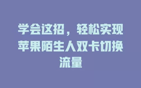 学会这招，轻松实现苹果陌生人双卡切换流量