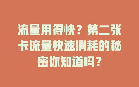 流量用得快？第二张卡流量快速消耗的秘密你知道吗？