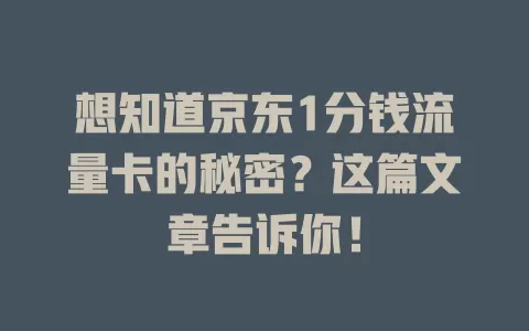 想知道京东1分钱流量卡的秘密？这篇文章告诉你！