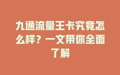 九通流量王卡究竟怎么样？一文带你全面了解