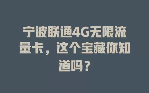 宁波联通4G无限流量卡，这个宝藏你知道吗？