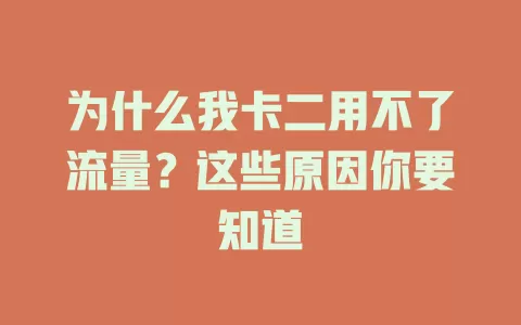 为什么我卡二用不了流量？这些原因你要知道