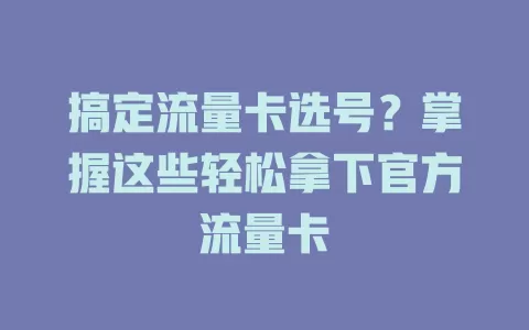 搞定流量卡选号？掌握这些轻松拿下官方流量卡