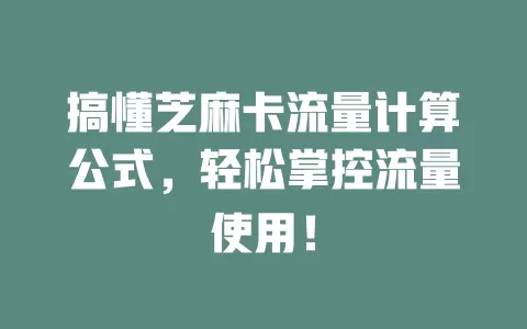 搞懂芝麻卡流量计算公式，轻松掌控流量使用！