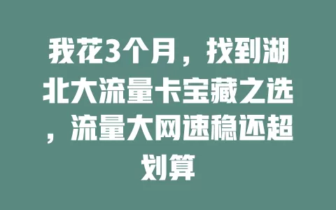 我花3个月，找到湖北大流量卡宝藏之选，流量大网速稳还超划算