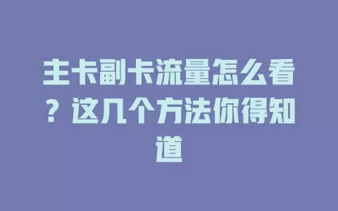 主卡副卡流量怎么看？这几个方法你得知道