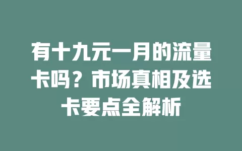 有十九元一月的流量卡吗？市场真相及选卡要点全解析