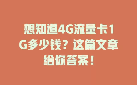 想知道4G流量卡1G多少钱？这篇文章给你答案！