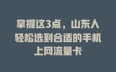 掌握这3点，山东人轻松选到合适的手机上网流量卡