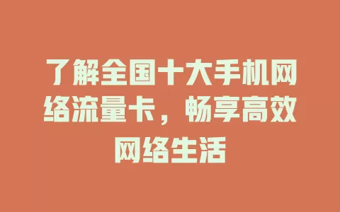 了解全国十大手机网络流量卡，畅享高效网络生活