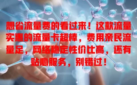 想省流量费的看过来！这款流量实惠的流量卡超棒，费用亲民流量足，网络稳定性价比高，还有贴心服务，别错过！
