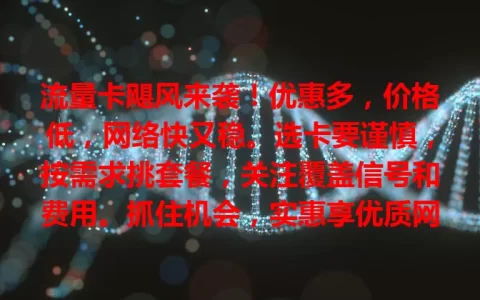 流量卡飓风来袭！优惠多，价格低，网络快又稳。选卡要谨慎，按需求挑套餐，关注覆盖信号和费用。抓住机会，实惠享优质网络，轻松驾驭流量畅游数字世界