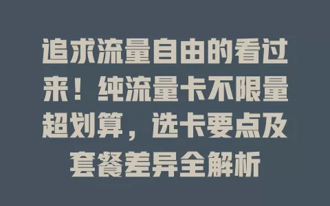 追求流量自由的看过来！纯流量卡不限量超划算，选卡要点及套餐差异全解析