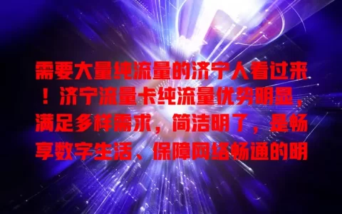 需要大量纯流量的济宁人看过来！济宁流量卡纯流量优势明显，满足多样需求，简洁明了，是畅享数字生活、保障网络畅通的明智之选